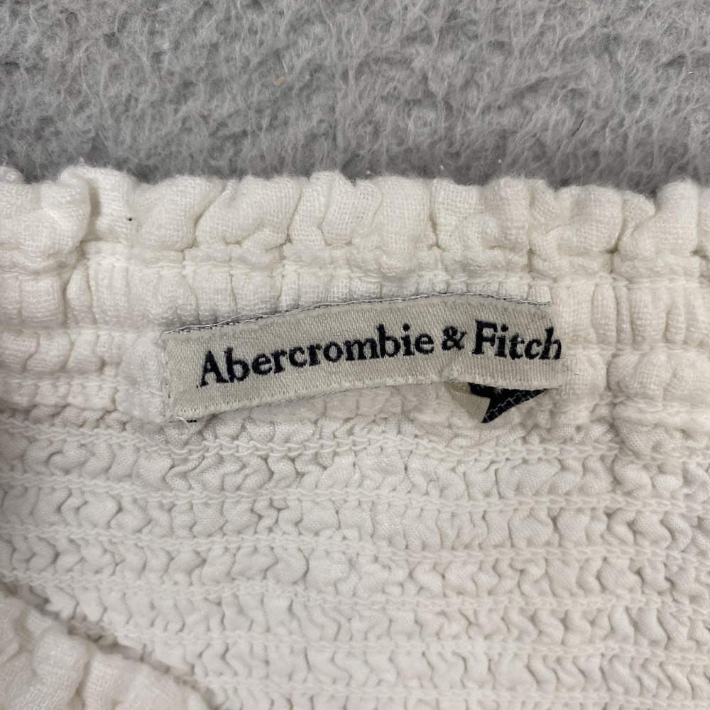Abercrombie & Fitch Smocked Mini Skirt Womens M White Ruffle Hem Stretch Summer - Picture 7 of 14